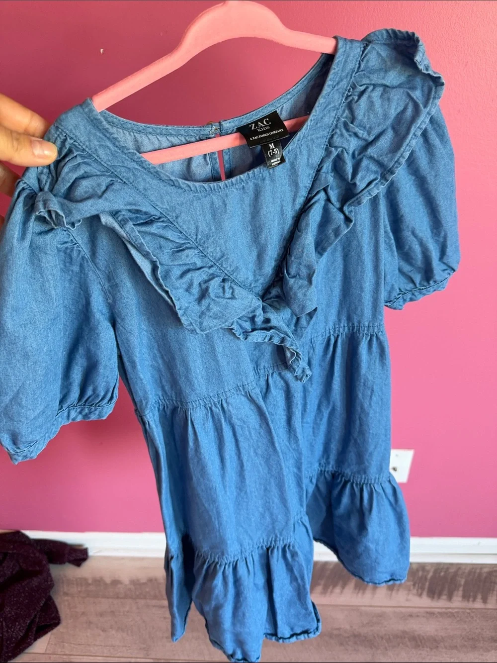 Zac Girls' Blue Ruffle Denim Dress